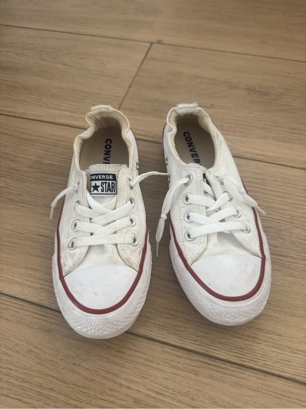 Converse White Low Top Canvas Sneakers with Red Trim